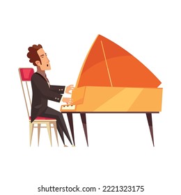 Male musician playing piano and singing cartoon flat vector illustration