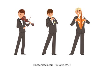 Male Musicians of Symphonic Orchestra Playing Various Musical Instruments Vector Set