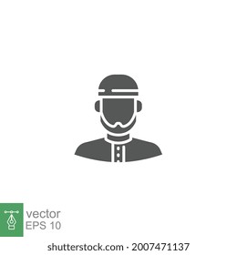 Male muslim avatar icon. Islam arabic man in traditional muslim hat. Middle Eastern human profile. Glyph style pictogram for ramadan eid logo.Vector illustration design on white background. EPS 10