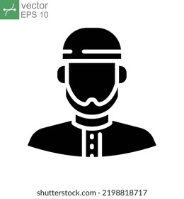 Male muslim avatar icon. Islam arabic man in traditional muslim hat. Middle Eastern human profile. Glyph style pictogram for ramadan eid logo.Vector illustration design on white background. EPS 10