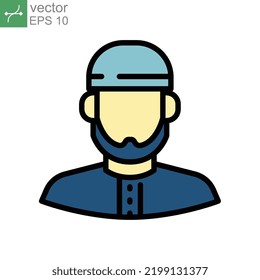 Male muslim avatar icon. Islam arabic man in traditional muslim hat. Middle Eastern human profile. Filled style pictogram for ramadan eid logo. Vector illustration design on white background. EPS 10