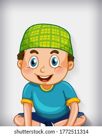 Male muslim cartoon character on colour gradient background illustration
