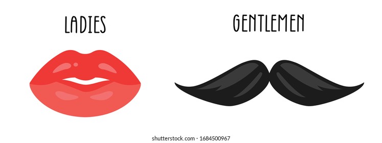 Male mustache and female lips set. Isolated vector clip art. Traditional celebration mask. Fun photo props.