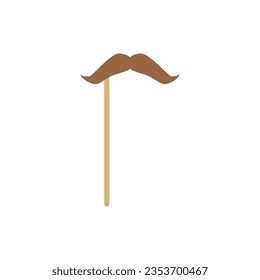 Male mustache vintage masquerade mask, flat vector illustration isolated on white background. Gentleman incognito mustache on stick for carnival costume.