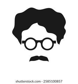 Male with mustache wearing eyeglasses. Abstract minimalist vector icon. Haircut, glasses and moustache. Faceless portrait of a male face in eyeglasses