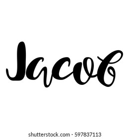 Male name - Jacob. Handwritten Lettering. Black. Modern Calligraphy.