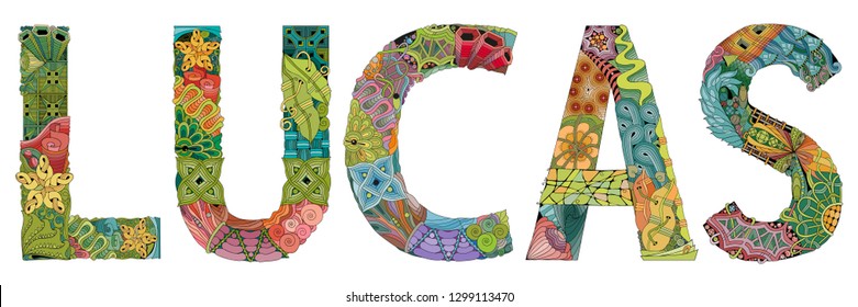 Male name LUCAS. Vector decorative zentangle object