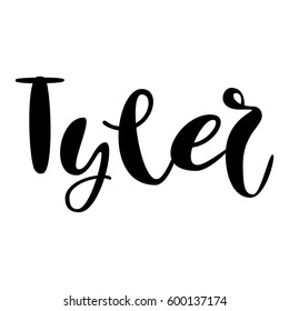 Male name - Tyler. Handwritten Lettering. Black. Modern Calligraphy.