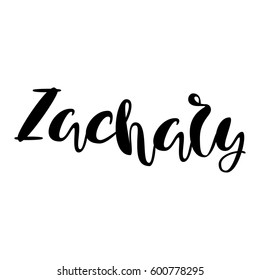 Male name - Zachary. Handwritten Lettering. Black. Modern Calligraphy.