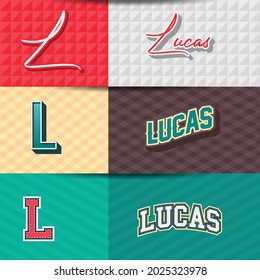 ,Male name,Lucas in various Retro graphic design elements, set of vector Retro Typography graphic design illustration