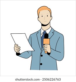 Male news reporter handdrawn illustration