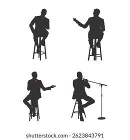 Male News Reporter Reporting News, Anchor, Anchoring black silhouette illustration vol 03