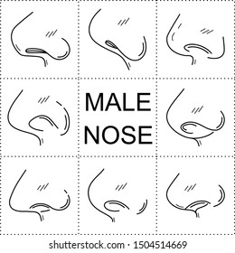 Male noses icons set in outline style