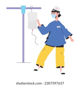 Derivación de comprobación de enfermería masculina, ilustración plana 
