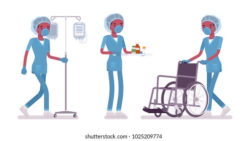 Male nurse doing medical procedure. Young man in hospital uniform on duty in the clinic. Medicine and healthcare concept. Vector flat style cartoon illustration isolated on white background