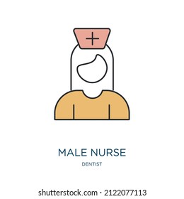 Male Nurse Icon From Dentist Collection. Thin Outline Male Nurse, Medical, Male Detailed Offset Lineal Color Icon Isolated On White Background. Line Vector Male Nurse Sign, Symbol For Web And Mobile