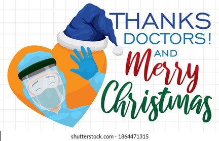 Male nurse over lighted background and some doodles, working hard during Xmas celebration, promoting biosafety during this holidays.