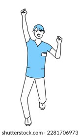 Male nurse, physical therapist, occupational therapist, speech therapist, nursing assistant in Uniform smiling and jumping, Vector Illustration