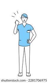 Male nurse, physical therapist, occupational therapist, speech therapist, nursing assistant in Uniform posing with guts, Vector Illustration