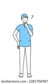 Male nurse, physical therapist, occupational therapist, speech therapist, nursing assistant in Uniform nodding his head in question, Vector Illustration