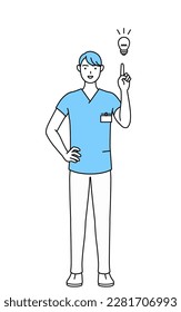 Male nurse, physical therapist, occupational therapist, speech therapist, nursing assistant in Uniform coming up with an idea, Vector Illustration