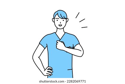 Male nurse, physical therapist, occupational therapist, speech therapist, nursing assistant in Uniform tapping his chest, Vector Illustration