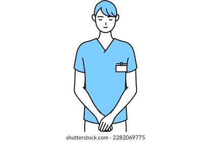 Male nurse, physical therapist, occupational therapist, speech therapist, nursing assistant in Uniform bowing with folded hands, Vector Illustration