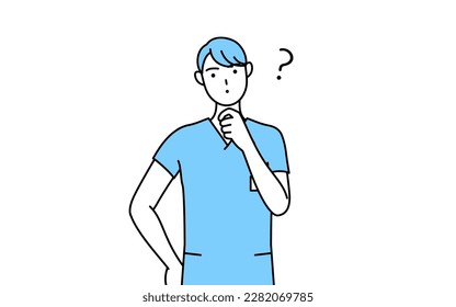 Male nurse, physical therapist, occupational therapist, speech therapist, nursing assistant in Uniform nodding his head in question, Vector Illustration