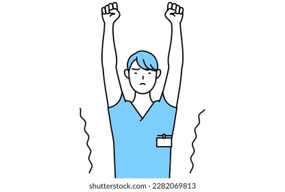 Male nurse, physical therapist, occupational therapist, speech therapist, nursing assistant in Uniform stretching and standing tall, Vector Illustration