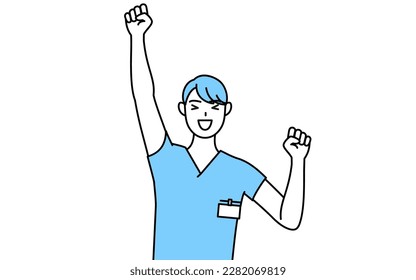 Male nurse, physical therapist, occupational therapist, speech therapist, nursing assistant in Uniform smiling and jumping, Vector Illustration