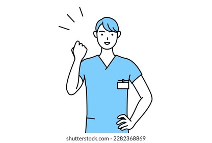 Male nurse, physical therapist, occupational therapist, speech therapist, nursing assistant in Uniform posing with guts, Vector Illustration