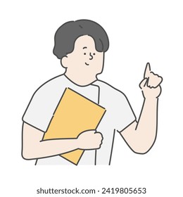 Male nurse pointing while holding a file illustration