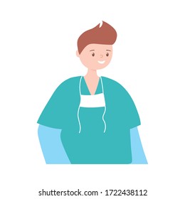 male nurse staff with medical mask isolated design vector illustration