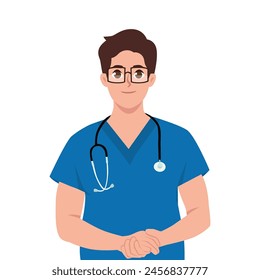 Male nurse wearing scrubs. International nurses day. Flat vector illustration isolated on white background