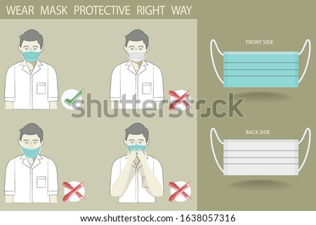 Male Nurses demonstrating wearing the correct and wrong dust mask protective vector health care concept