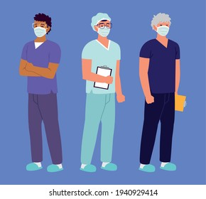 male nurses professional with masks