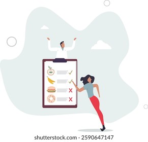 Male nutritionist is consulting patient in clinic.Dietician advise for weight loss. Meal plan healthy eating on clipboard.flat character life .