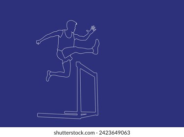 Corredora de obstáculos masculinos. Dibujo de línea aislado de vectores de un corredor masculino.