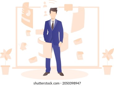 Male office employee standing on his workplace.