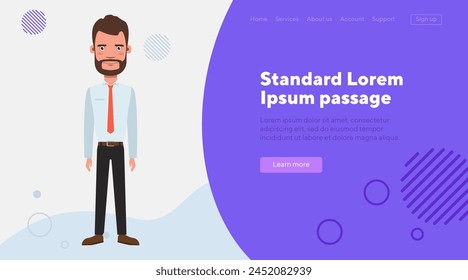 Male office manager character. Flat vector illustration. Businessman in shirt and tie. White collar worker, employee, business, office concept for web design, banner or landing page