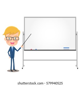 Male office worker to explain in front of the white board