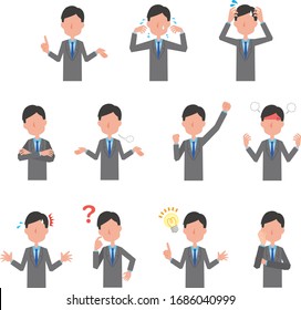Male office worker facial expression illustration set