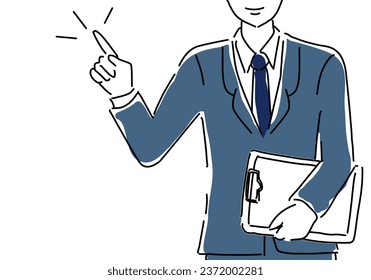 Male office worker giving guidance (no face) hand drawing illustration, vector