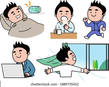 Male office worker living alone Single illustration material