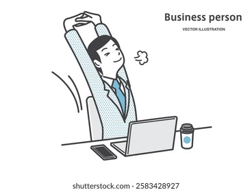 A male office worker stretches out and relaxes