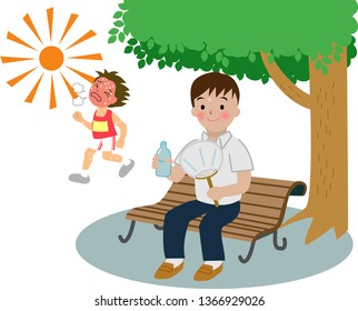 Male office worker taking a break in the shade for heat stroke measures