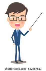 Male office worker who explains with a pointing stick