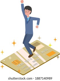 A male office worker who is pleased to benefit from a gold credit card