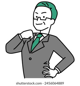 A male office worker whose boss is proud of his chest