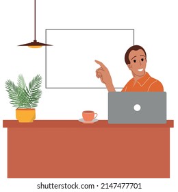 Male office worker,preparing for a presentation.Vector,flat,isolated.